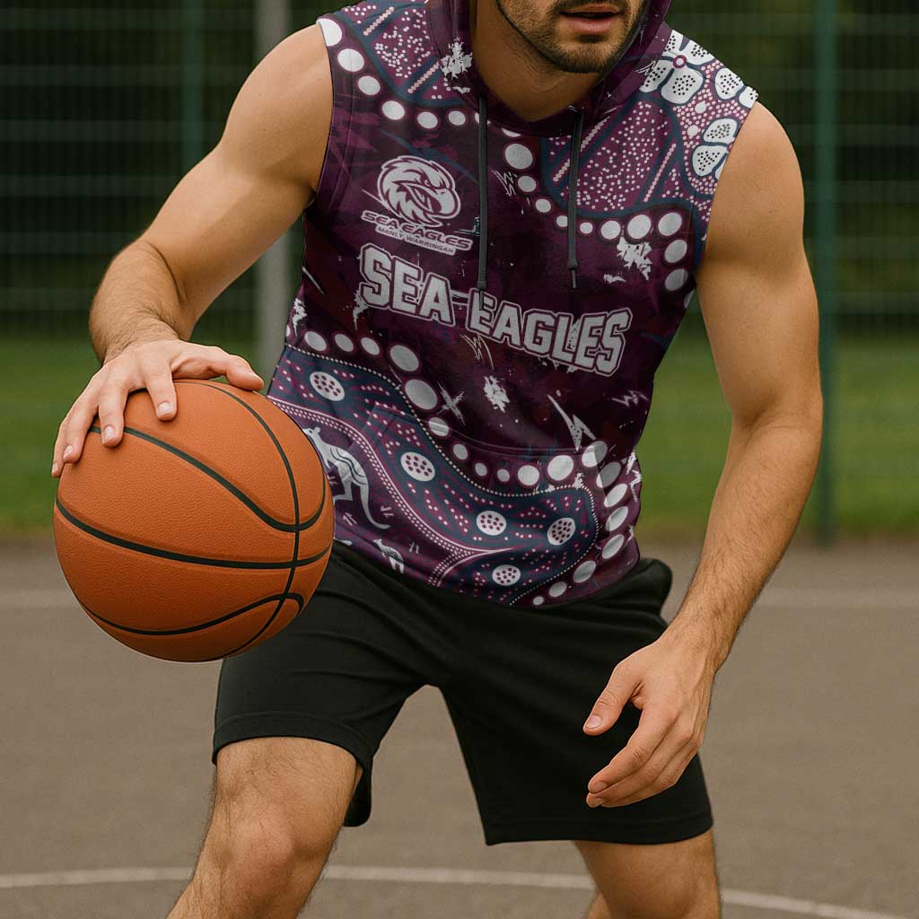 Personalized Manly Warringah Sea Eagles Sleeveless Hoodie Aboriginal Pattern with Graffiti Style Design