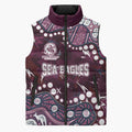 Personalized Manly Warringah Sea Eagles Sleeveless Puffer Jacket Aboriginal Pattern with Graffiti Style Design