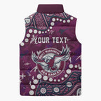 Personalized Manly Warringah Sea Eagles Sleeveless Puffer Jacket Aboriginal Pattern with Graffiti Style Design