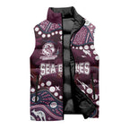 Personalized Manly Warringah Sea Eagles Sleeveless Puffer Jacket Aboriginal Pattern with Graffiti Style Design