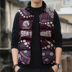 Personalized Manly Warringah Sea Eagles Sleeveless Puffer Jacket Aboriginal Pattern with Graffiti Style Design