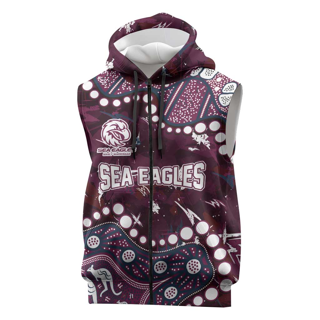 Personalized Manly Warringah Sea Eagles Sleeveless Zip Hoodie Aboriginal Pattern with Graffiti Style Design
