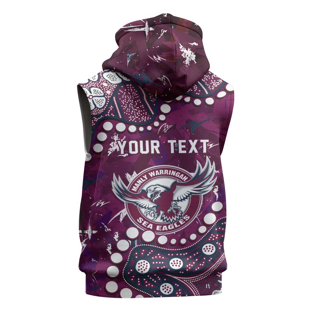 Personalized Manly Warringah Sea Eagles Sleeveless Zip Hoodie Aboriginal Pattern with Graffiti Style Design