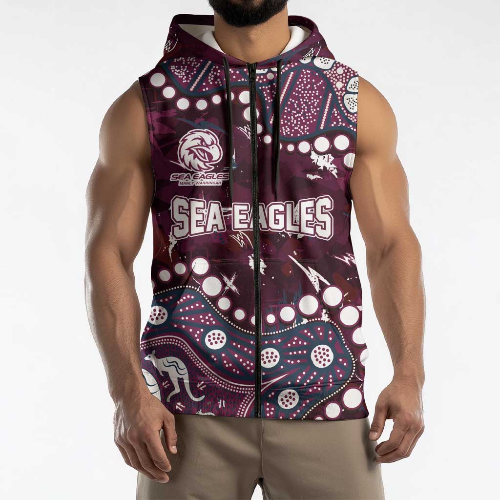 Personalized Manly Warringah Sea Eagles Sleeveless Zip Hoodie Aboriginal Pattern with Graffiti Style Design