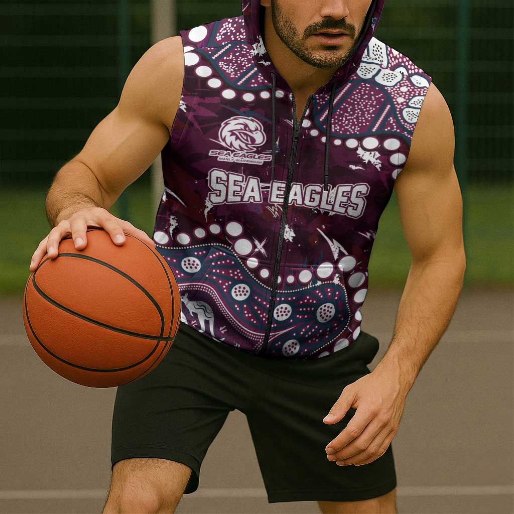 Personalized Manly Warringah Sea Eagles Sleeveless Zip Hoodie Aboriginal Pattern with Graffiti Style Design