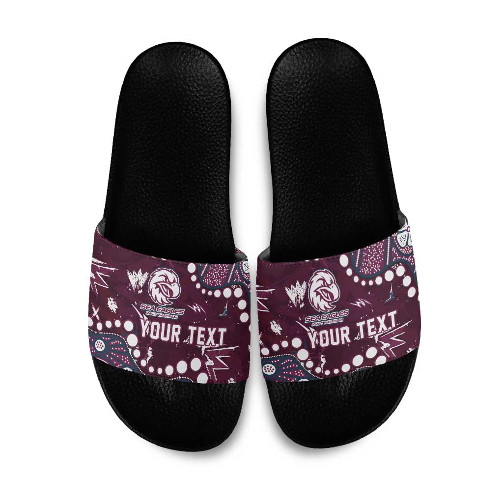 Personalized Manly Warringah Sea Eagles Slide Sandals Aboriginal Pattern with Graffiti Style Design