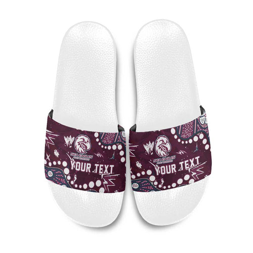 Personalized Manly Warringah Sea Eagles Slide Sandals Aboriginal Pattern with Graffiti Style Design