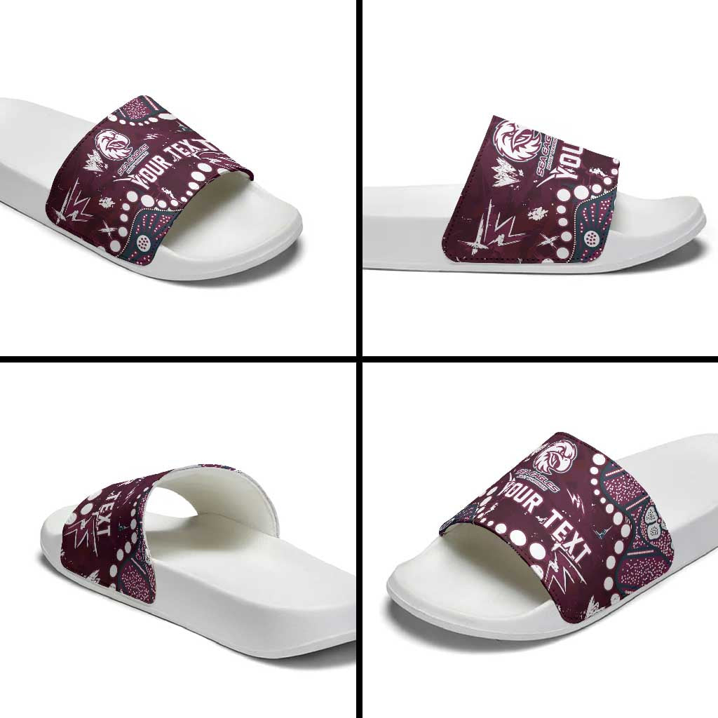 Personalized Manly Warringah Sea Eagles Slide Sandals Aboriginal Pattern with Graffiti Style Design
