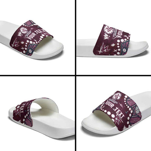 Personalized Manly Warringah Sea Eagles Slide Sandals Aboriginal Pattern with Graffiti Style Design