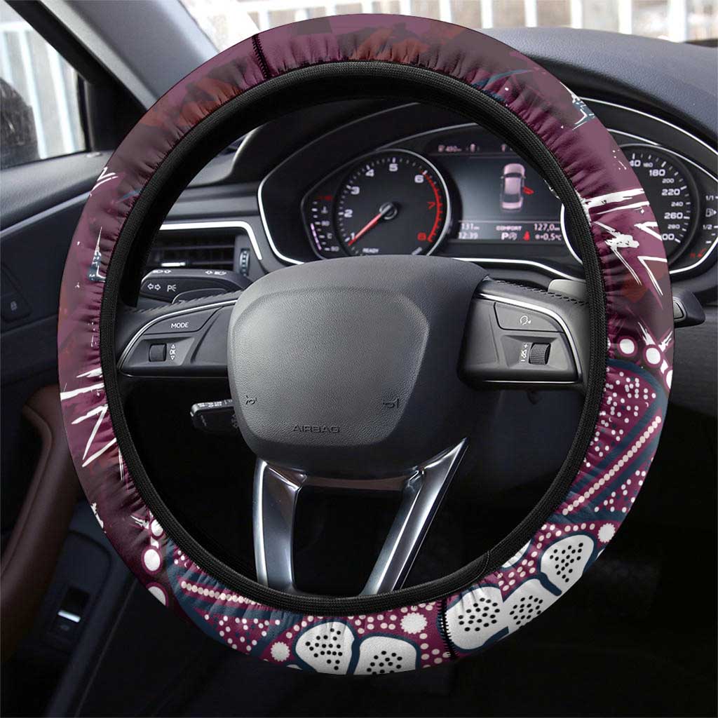 Manly Warringah Sea Eagles Steering Wheel Cover Aboriginal Pattern with Graffiti Style Design