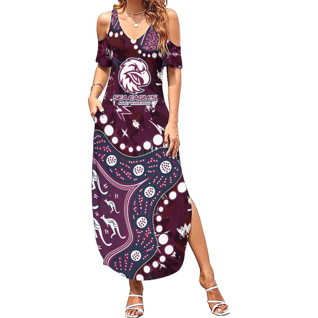 Personalized Manly Warringah Sea Eagles Summer Maxi Dress Aboriginal Pattern with Graffiti Style Design