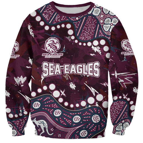 Personalized Manly Warringah Sea Eagles Sweatshirt Aboriginal Pattern with Graffiti Style Design