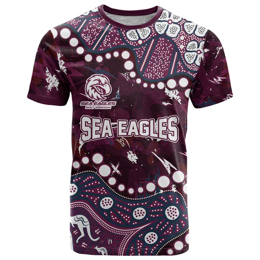 Personalized Manly Warringah Sea Eagles T Shirt Aboriginal Pattern with Graffiti Style Design