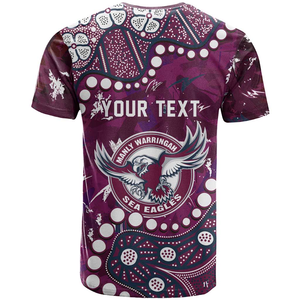 Personalized Manly Warringah Sea Eagles T Shirt Aboriginal Pattern with Graffiti Style Design