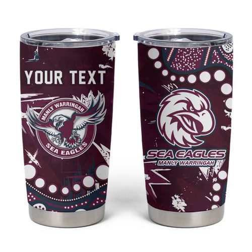 Personalized Manly Warringah Sea Eagles Tumbler Cup Aboriginal Pattern with Graffiti Style Design