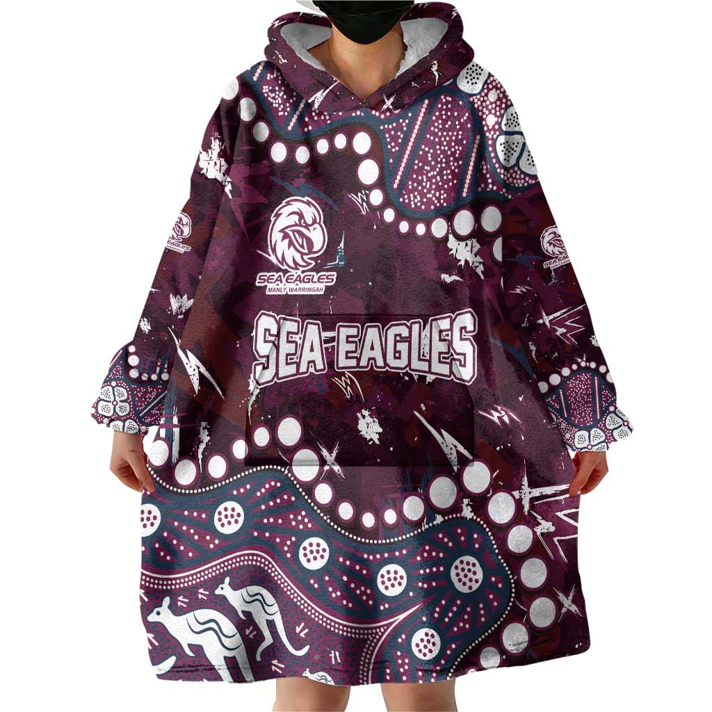 Personalized Manly Warringah Sea Eagles Wearable Blanket Hoodie Aboriginal Pattern with Graffiti Style Design