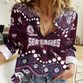 Personalized Manly Warringah Sea Eagles Women Casual Shirt Aboriginal Pattern with Graffiti Style Design