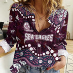 Personalized Manly Warringah Sea Eagles Women Casual Shirt Aboriginal Pattern with Graffiti Style Design