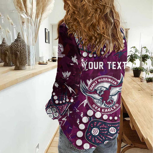 Personalized Manly Warringah Sea Eagles Women Casual Shirt Aboriginal Pattern with Graffiti Style Design