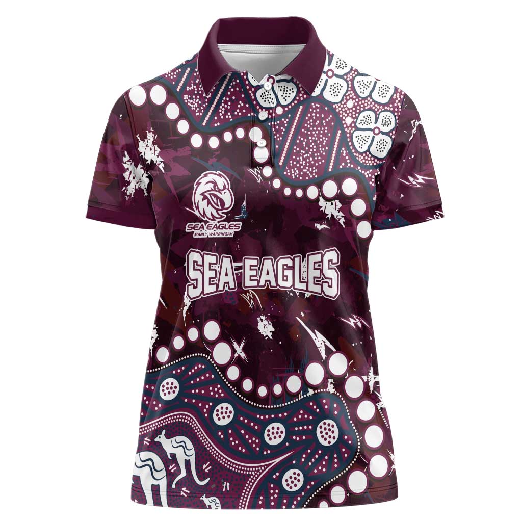 Personalized Manly Warringah Sea Eagles Women Polo Shirt Aboriginal Pattern with Graffiti Style Design