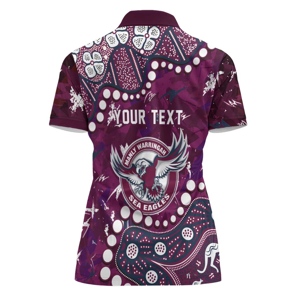 Personalized Manly Warringah Sea Eagles Women Polo Shirt Aboriginal Pattern with Graffiti Style Design