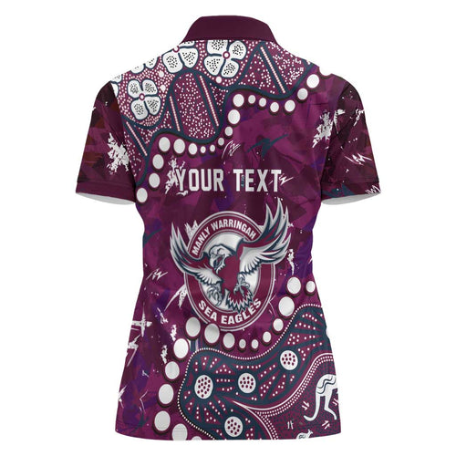 Personalized Manly Warringah Sea Eagles Women Polo Shirt Aboriginal Pattern with Graffiti Style Design
