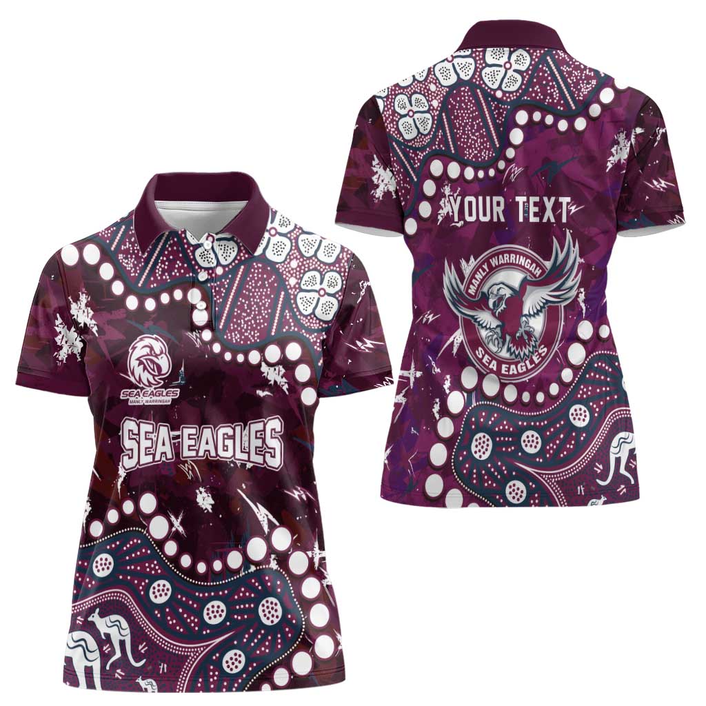 Personalized Manly Warringah Sea Eagles Women Polo Shirt Aboriginal Pattern with Graffiti Style Design