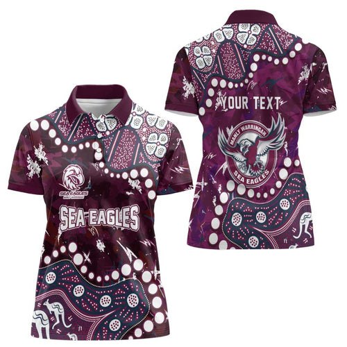 Personalized Manly Warringah Sea Eagles Women Polo Shirt Aboriginal Pattern with Graffiti Style Design