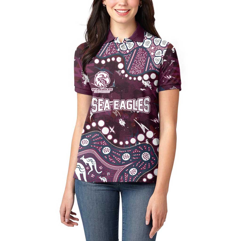 Personalized Manly Warringah Sea Eagles Women Polo Shirt Aboriginal Pattern with Graffiti Style Design