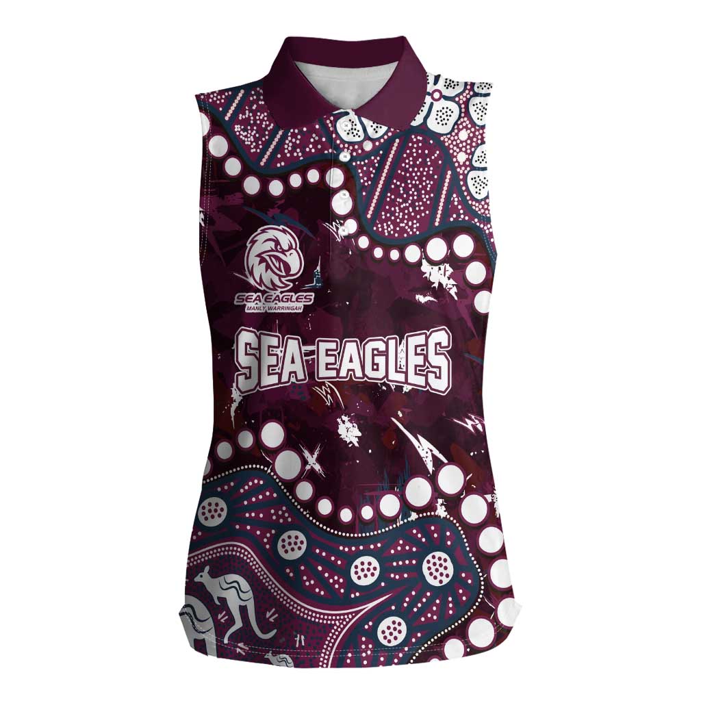 Personalized Manly Warringah Sea Eagles Women Sleeveless Polo Shirt Aboriginal Pattern with Graffiti Style Design