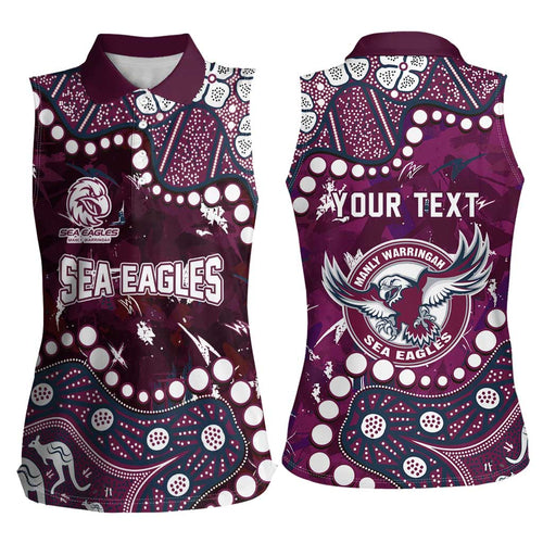 Personalized Manly Warringah Sea Eagles Women Sleeveless Polo Shirt Aboriginal Pattern with Graffiti Style Design