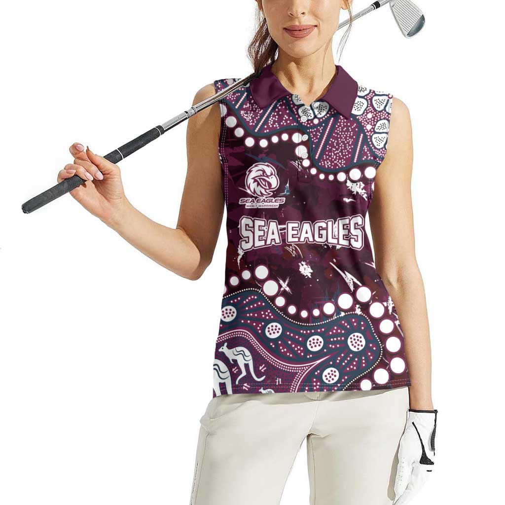 Personalized Manly Warringah Sea Eagles Women Sleeveless Polo Shirt Aboriginal Pattern with Graffiti Style Design