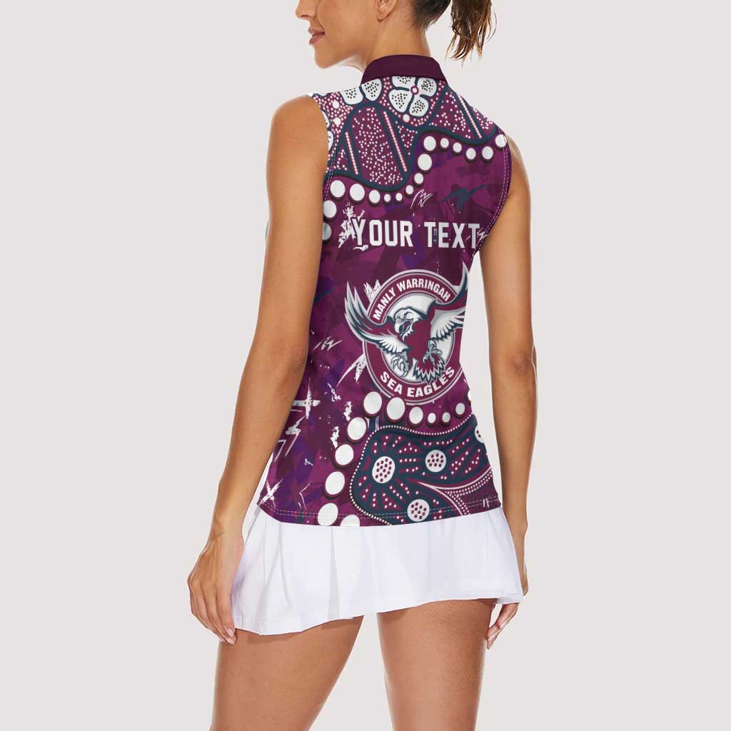 Personalized Manly Warringah Sea Eagles Women Sleeveless Polo Shirt Aboriginal Pattern with Graffiti Style Design