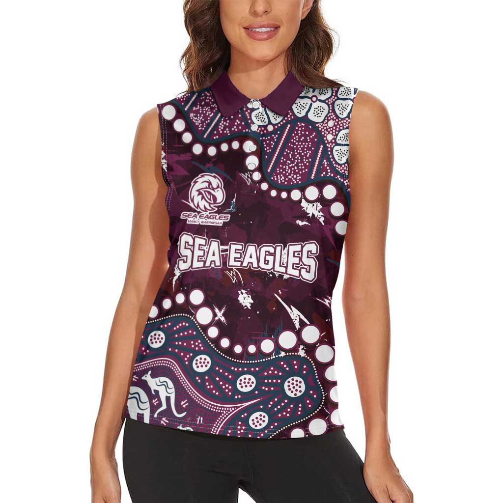 Personalized Manly Warringah Sea Eagles Women Sleeveless Polo Shirt Aboriginal Pattern with Graffiti Style Design