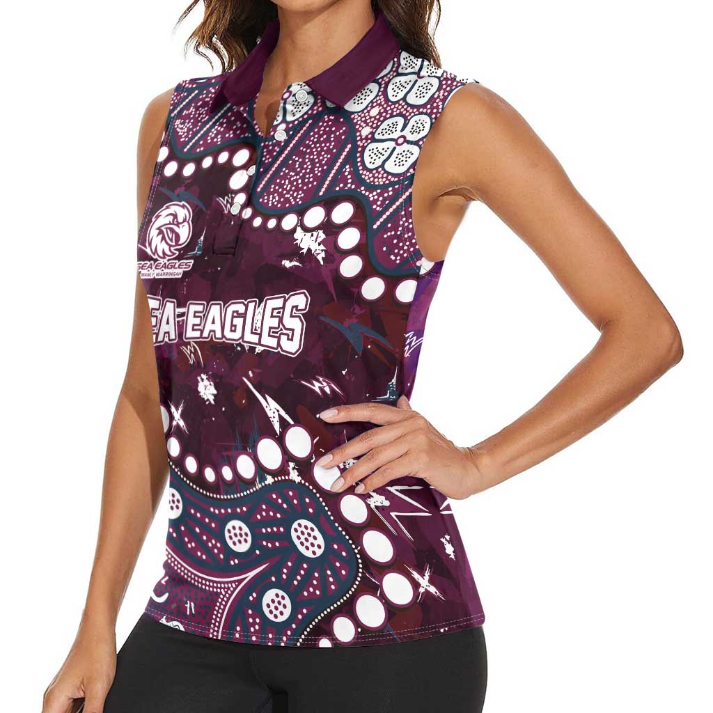 Personalized Manly Warringah Sea Eagles Women Sleeveless Polo Shirt Aboriginal Pattern with Graffiti Style Design