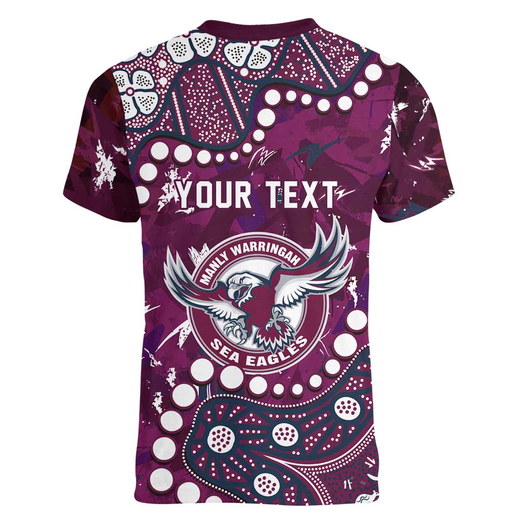 Personalized Manly Warringah Sea Eagles Women V-Neck T-Shirt Aboriginal Pattern with Graffiti Style Design