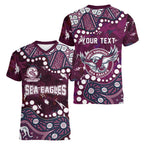 Personalized Manly Warringah Sea Eagles Women V-Neck T-Shirt Aboriginal Pattern with Graffiti Style Design