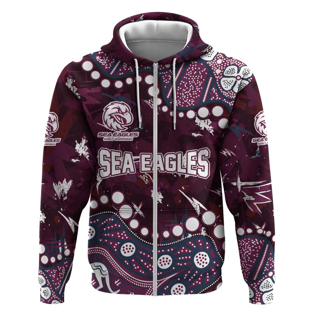 Personalized Manly Warringah Sea Eagles Zip Hoodie Aboriginal Pattern with Graffiti Style Design