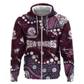 Personalized Manly Warringah Sea Eagles Zip Hoodie Aboriginal Pattern with Graffiti Style Design