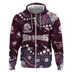 Personalized Manly Warringah Sea Eagles Zip Hoodie Aboriginal Pattern with Graffiti Style Design