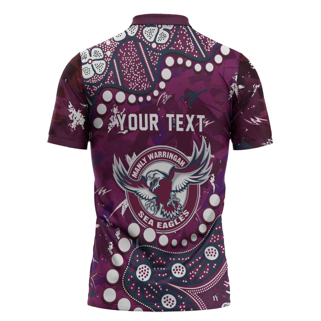 Personalized Manly Warringah Sea Eagles Zipper Polo Shirt Aboriginal Pattern with Graffiti Style Design