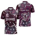 Personalized Manly Warringah Sea Eagles Zipper Polo Shirt Aboriginal Pattern with Graffiti Style Design