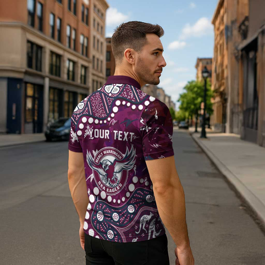 Personalized Manly Warringah Sea Eagles Zipper Polo Shirt Aboriginal Pattern with Graffiti Style Design