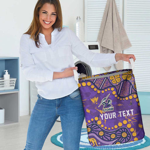 Personalized Melbourne Storm Laundry Basket Aboriginal Pattern with Graffiti Style Design