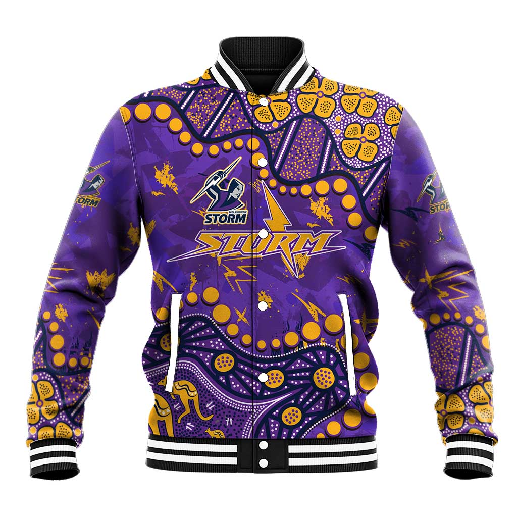 Personalized Melbourne Storm Baseball Jacket Aboriginal Pattern with Graffiti Style Design