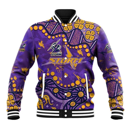 Personalized Melbourne Storm Baseball Jacket Aboriginal Pattern with Graffiti Style Design