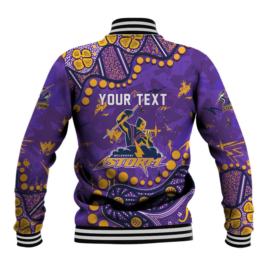 Personalized Melbourne Storm Baseball Jacket Aboriginal Pattern with Graffiti Style Design