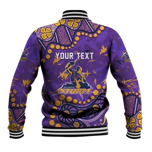 Personalized Melbourne Storm Baseball Jacket Aboriginal Pattern with Graffiti Style Design