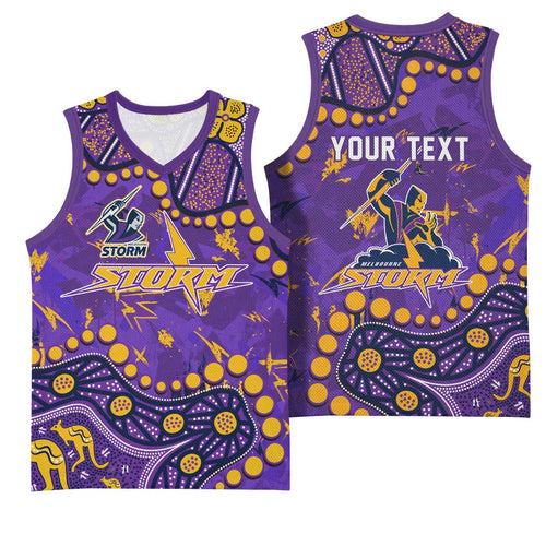 Personalized Melbourne Storm Basketball Jersey Aboriginal Pattern with Graffiti Style Design