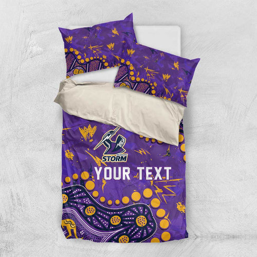 Personalized Melbourne Storm Bedding Set Aboriginal Pattern with Graffiti Style Design